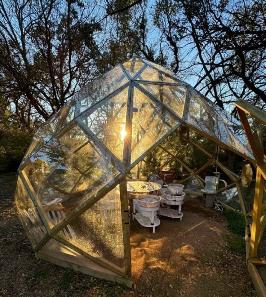 Plexiglass dome structure for pottery class