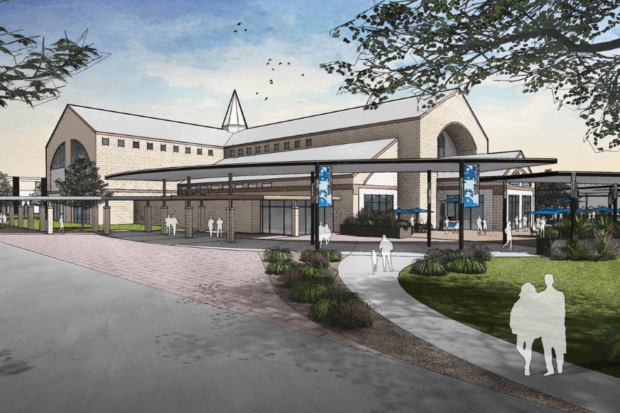 Exterior view of the planned 220-seat chapel addition at Salem Lutheran Church Tomball, part of the multi-phase Salem NEXT community expansion.