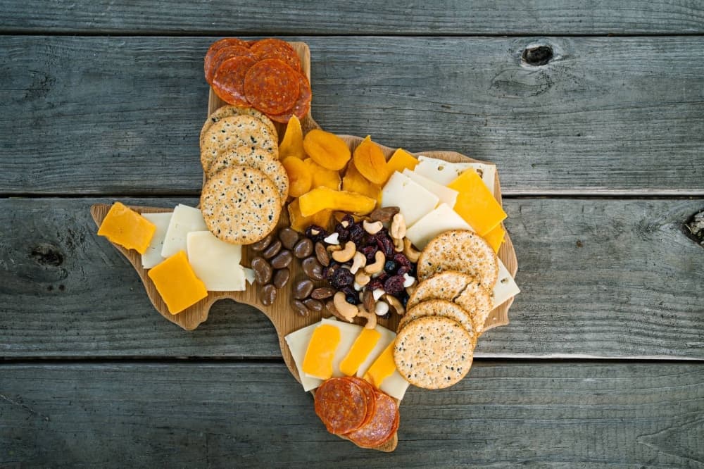 Texas-shaped charcuterie board.