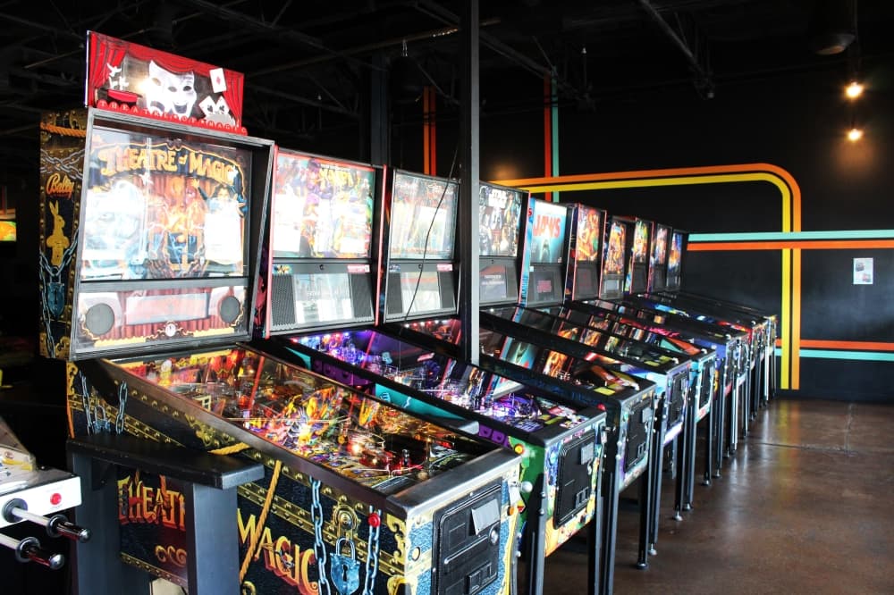 Pinball games in an arcade. 