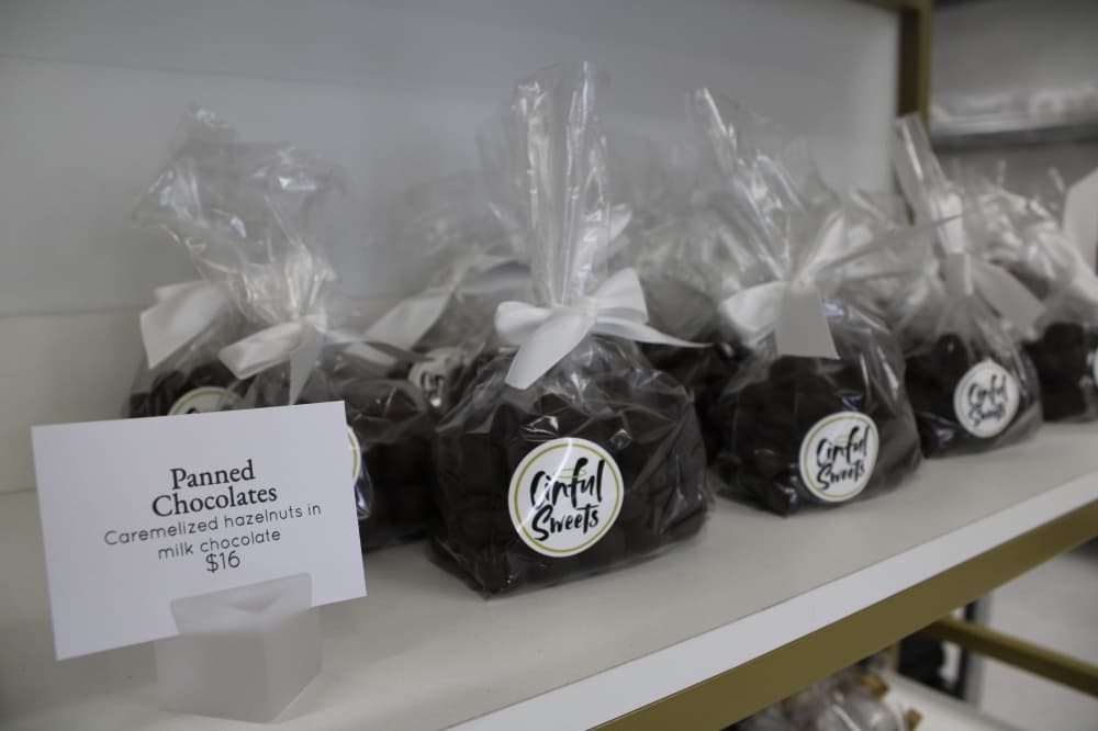 An image of the panned chocolates. 
