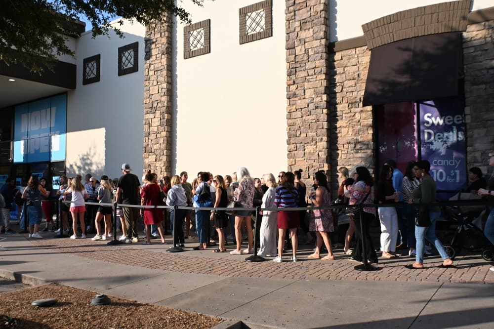 Customers wait in line outside of Nordstrom Rack in Flower Mound.