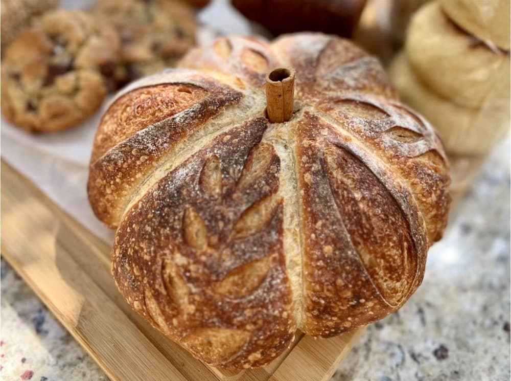 baked bread in shape of pumpkin 