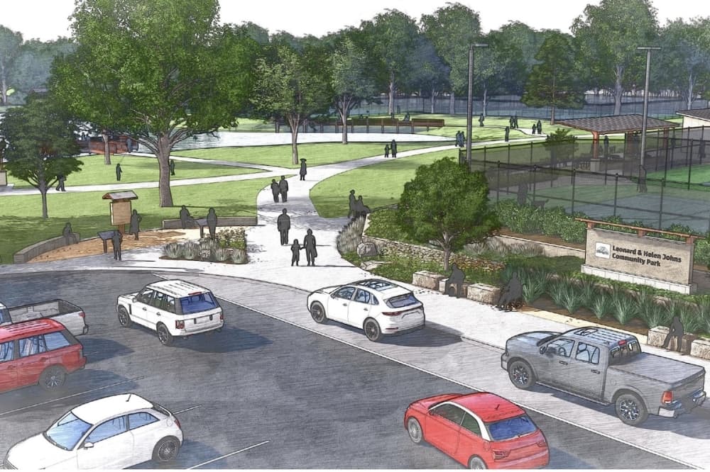 A design sketch of the new parking and entrance area for Leonard and Helen Johns Community Park