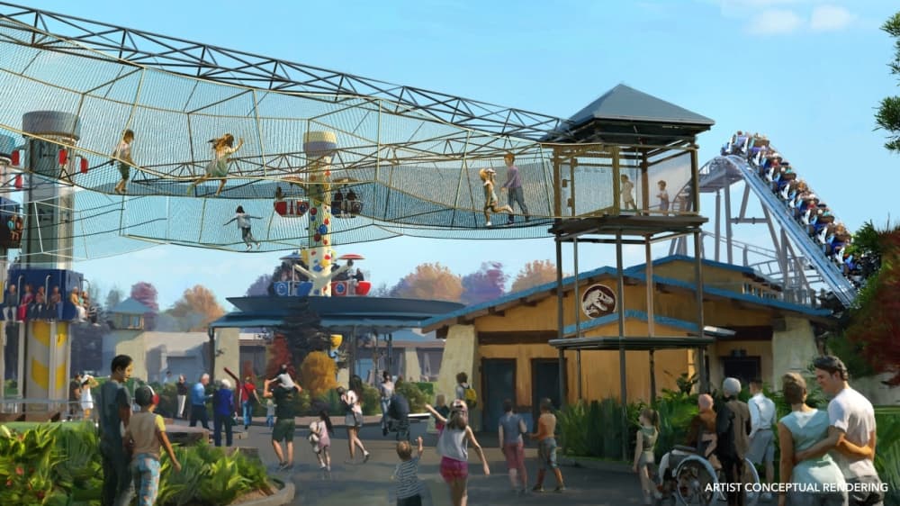 Visitors to the park will also be able to stop by Jurassic World Adventure Camp to see newly hatched baby dinosaurs and climb up Lookout Towers. (courtesy Universal Destinations & Resorts)