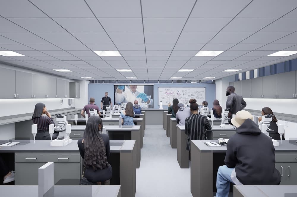 a rendering of a college health sciences lab space