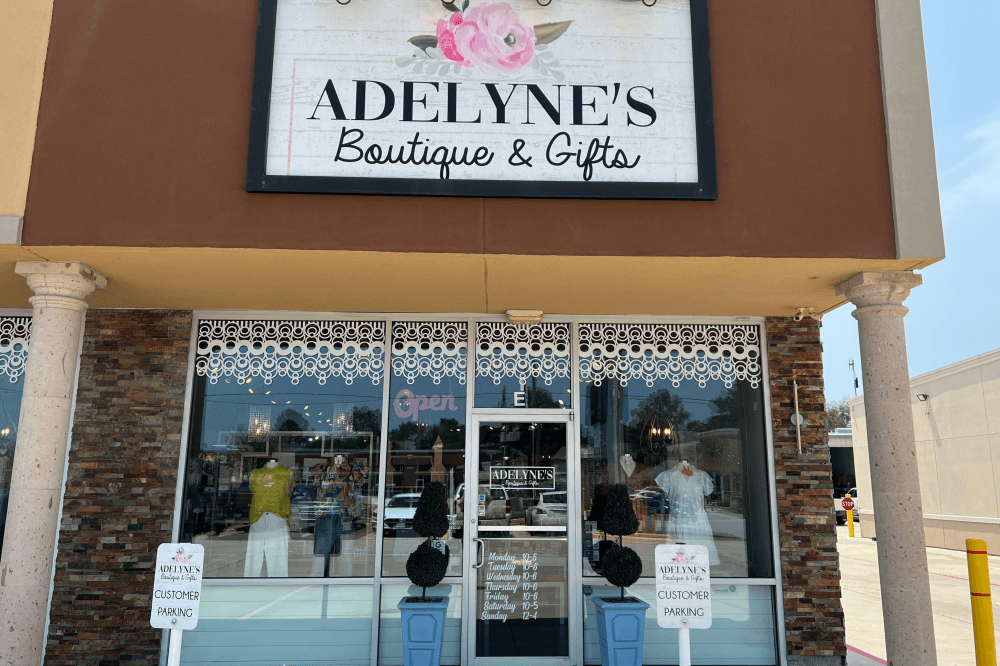 Adelyne’s Boutique & Gifts in Tomball, Texas, featuring festive holiday decorations, unique personalized gifts, and stylish women’s apparel for the Christmas season.