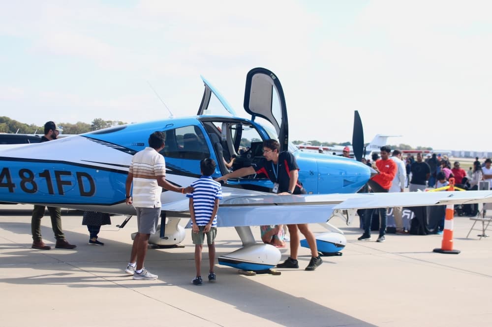 Plane and people talking