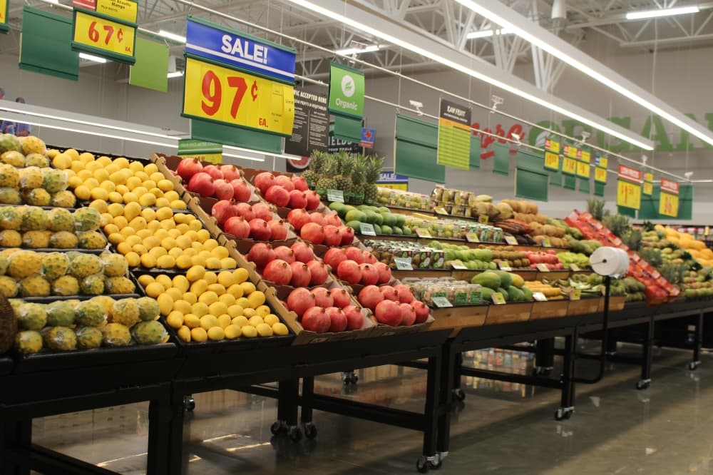 inside of a grocery store produce section