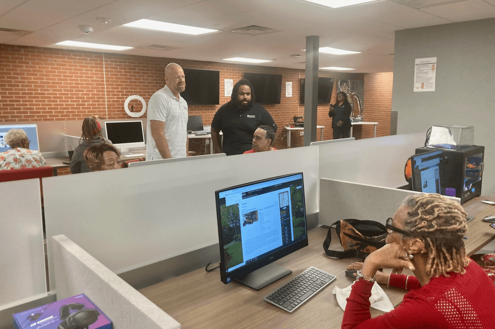 Person looking at computer learning about password hygiene