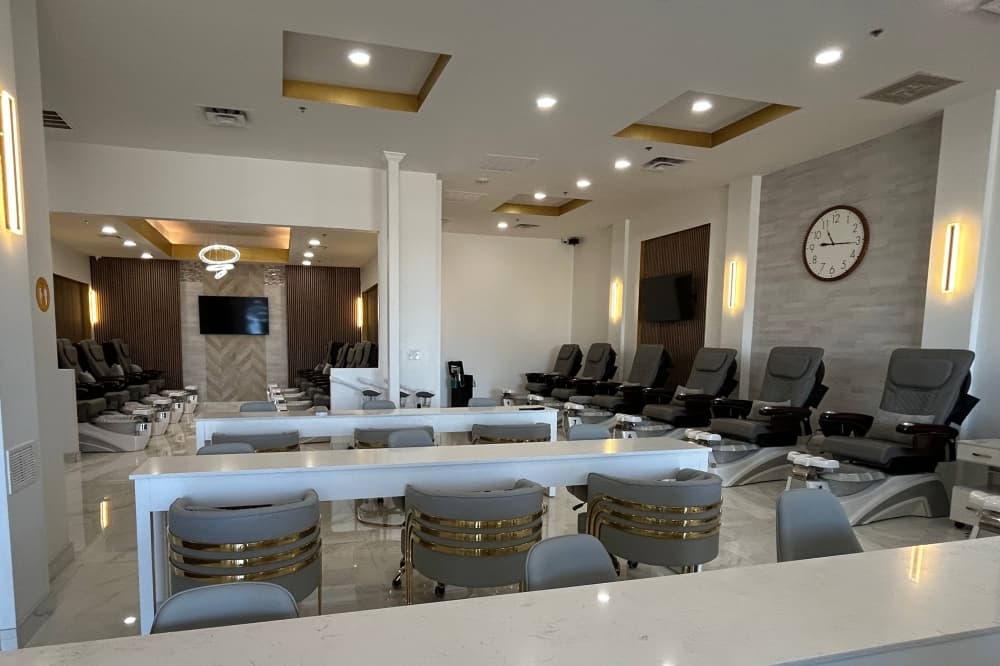 Inside of a nail salon. 