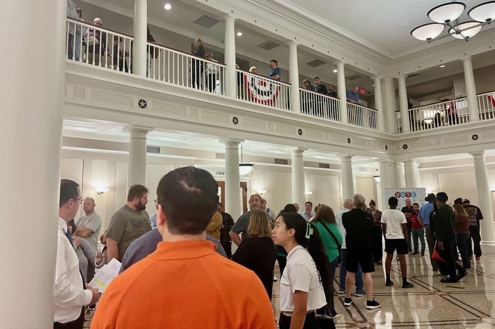 Voters wait in line to vote at Southlake town hall. (Cody Thorn/Community Impact)