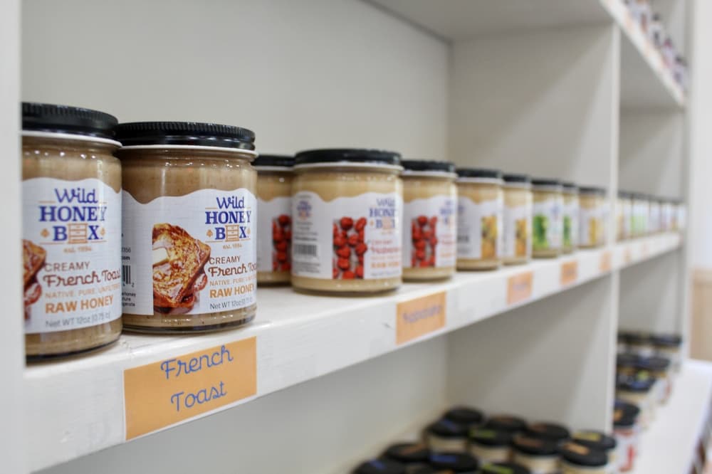 At Wild Honey Box customers can find 28 flavors of creamy honey. (Jovanna Aguilar/Community Impact)