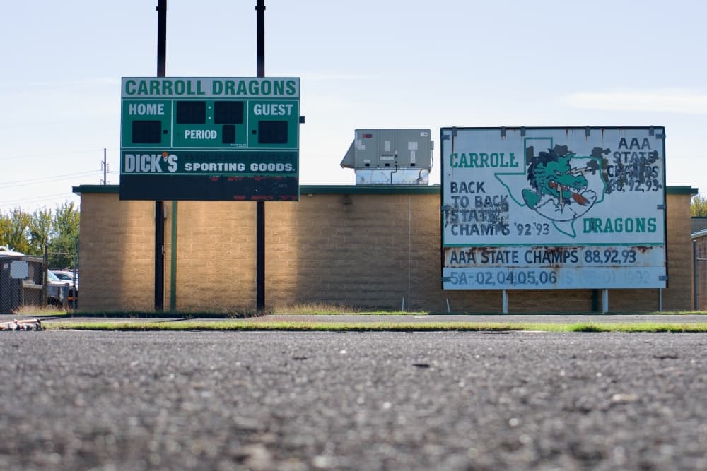 The scoreboards at Old Dragon Stadium.