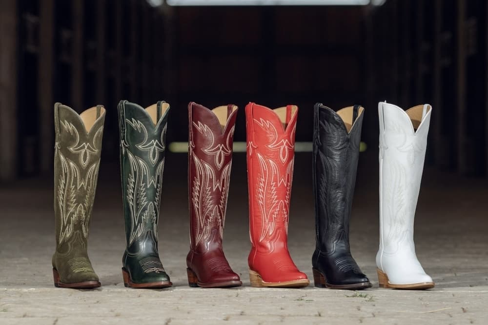 leather cowboy boots in a row