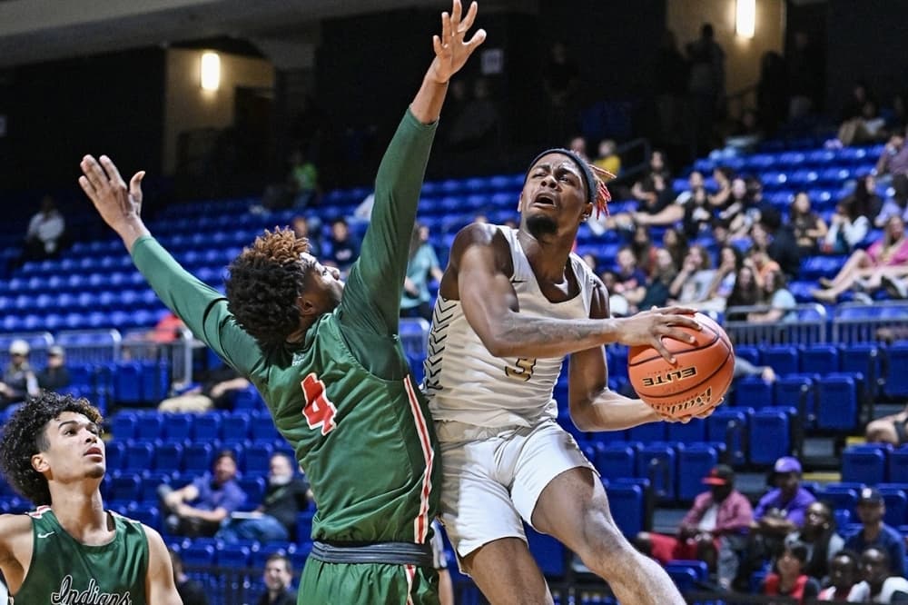 two basketball players during a game