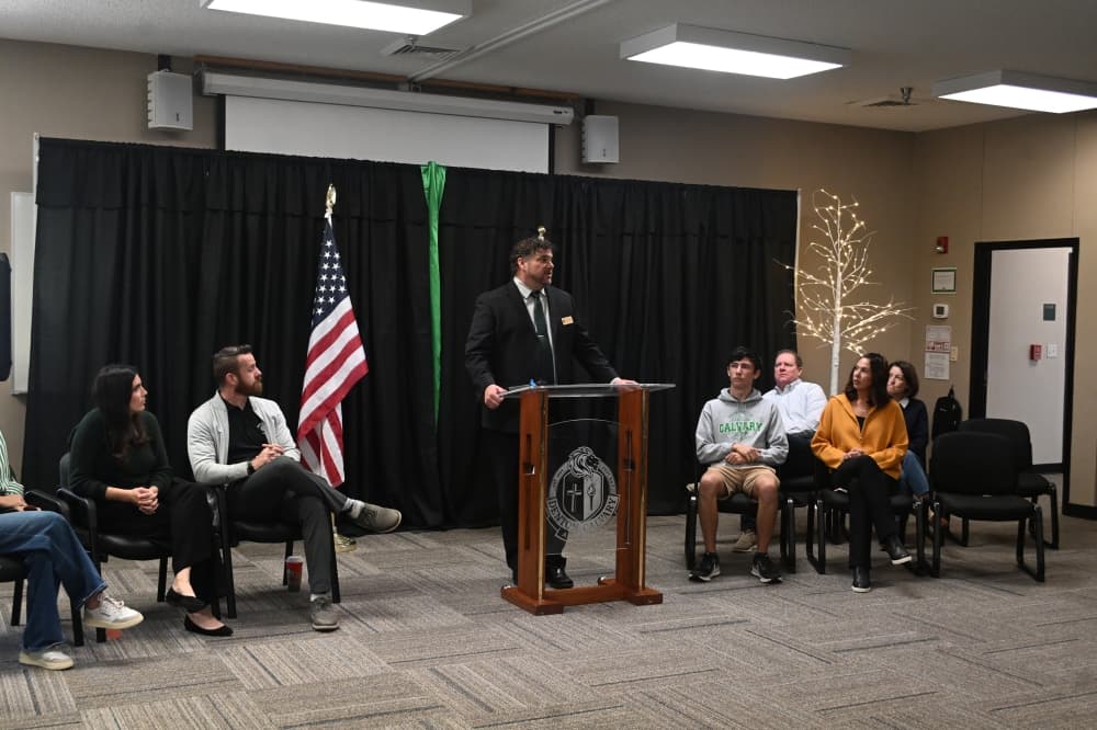 Head of school for DCA, Douglas Jefferson, spoke at the ribbon cutting. (Connor Pittman/Community Impact)