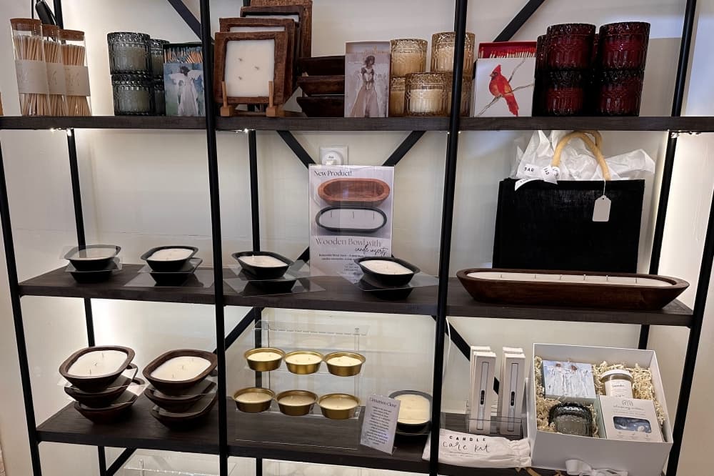 Shelf full of candles 