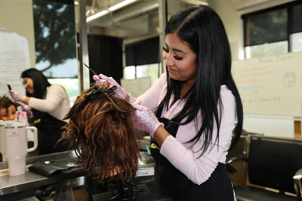 Plano ISD CTE cosmetology student does hair