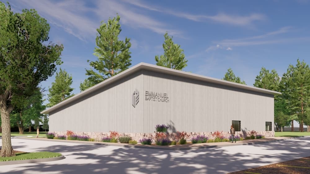 Per the release, the first phase of construction will include a temporary worship space that can accommodate up to 325 people as well as a nursery and children's education areas. (Rendering Courtesy Paradigm Construction/Ziegler Cooper Architects)