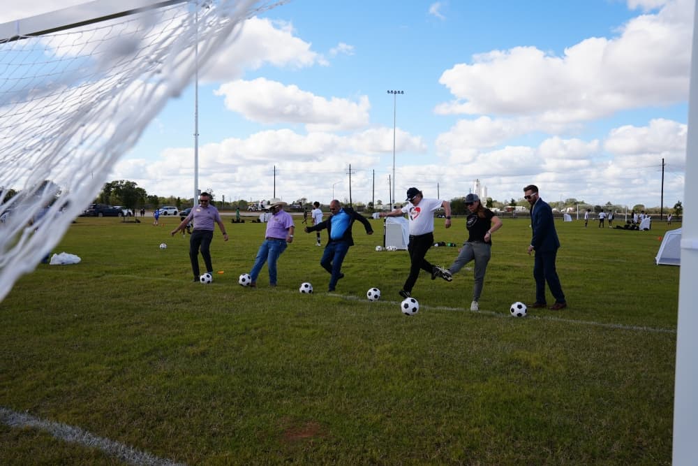 Fulshear officials celebrate opening of $5.2M Eagle Landing Park with ceremonial kick