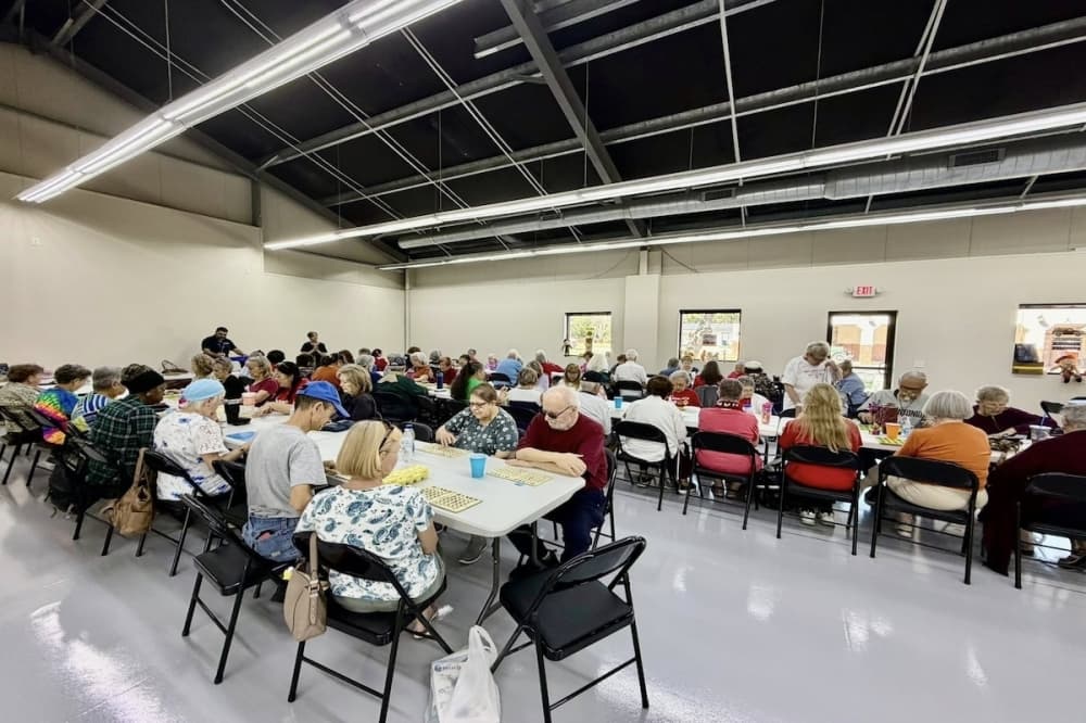 A group of seniors are seen playing bingo in a community center in Cibolo, Texas.