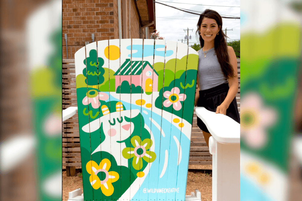 Artist with art in Pflugerville