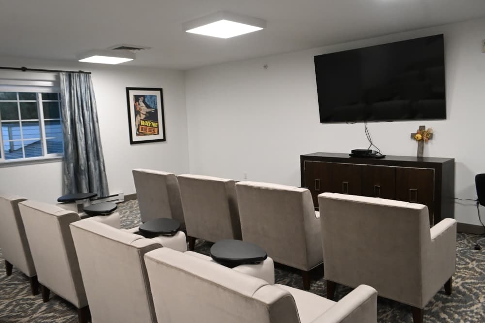 The renovated theater room inside Pinewood Hills.