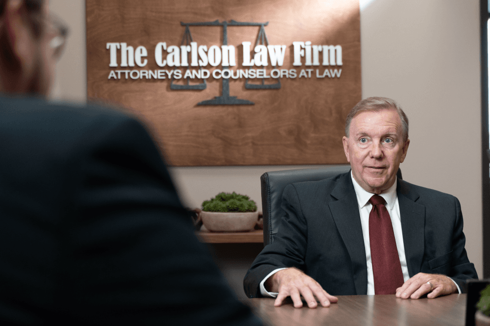 Attorney talking with client