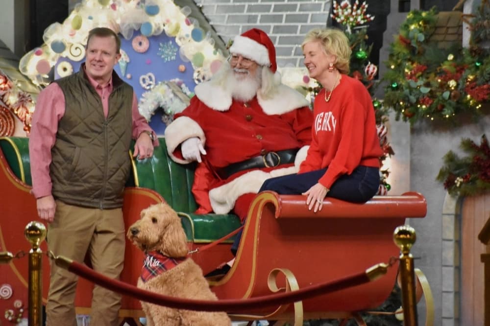 Santa and a Golden doodle