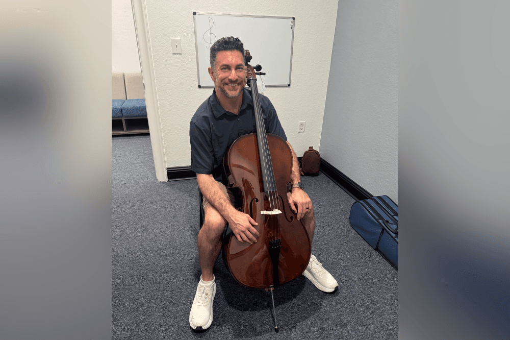 Adults enjoying a Wine and Keys recital event at Leading Note Studios in Magnolia, Texas, socializing while performing music, learning new skills, and celebrating a lifelong love of music.