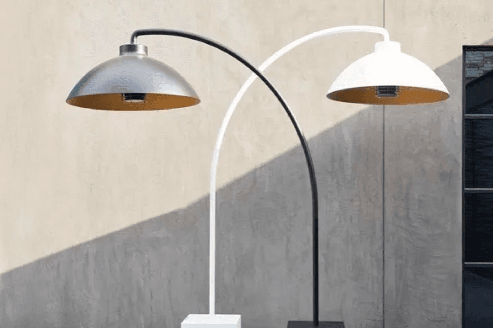 Contemporary outdoor heaters with sleek, minimalist silhouettes.