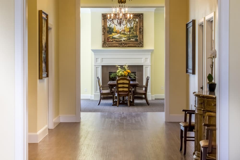 A bright, inviting entrance that sets the tone for the warm and homelike environment residents enjoy.