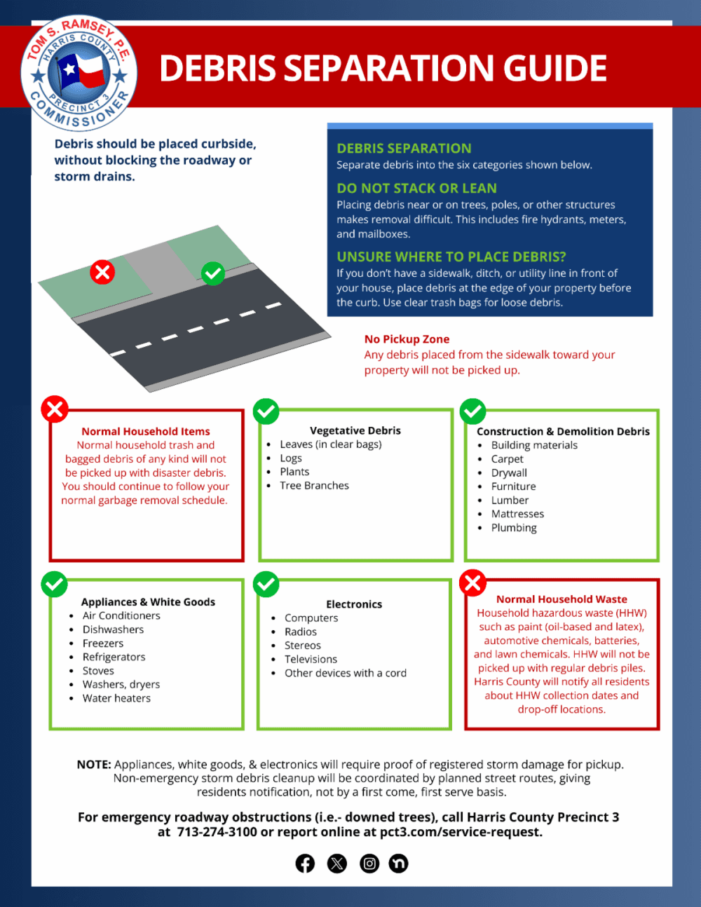 A flyer with debris guidelines