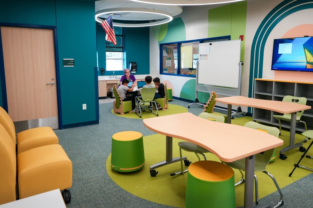 Students learn in a classroom