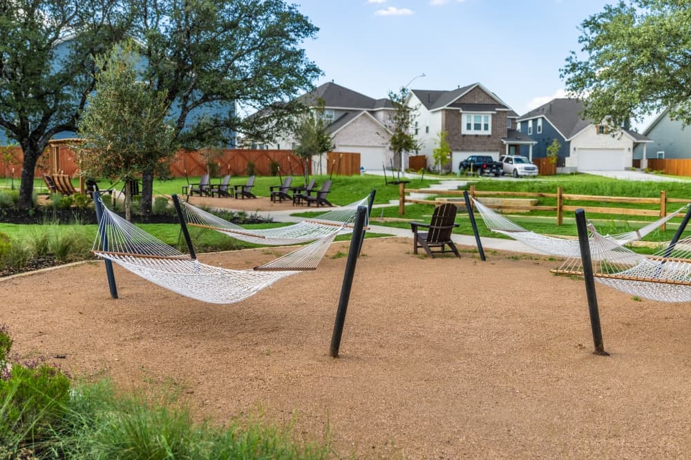 Lariat Liberty Hill pocket park with hammocks