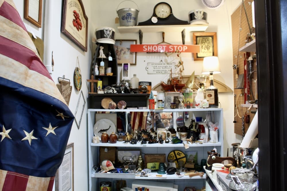 shelves inside an antique shop