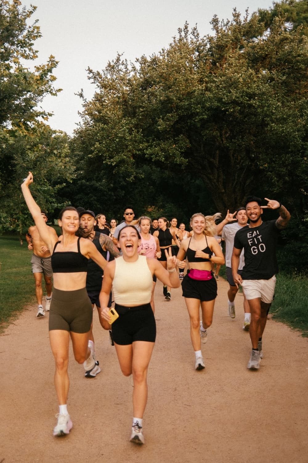 An image of the group running. 