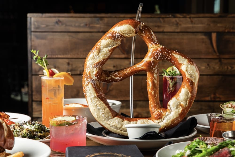 Pretzel hanging on a table