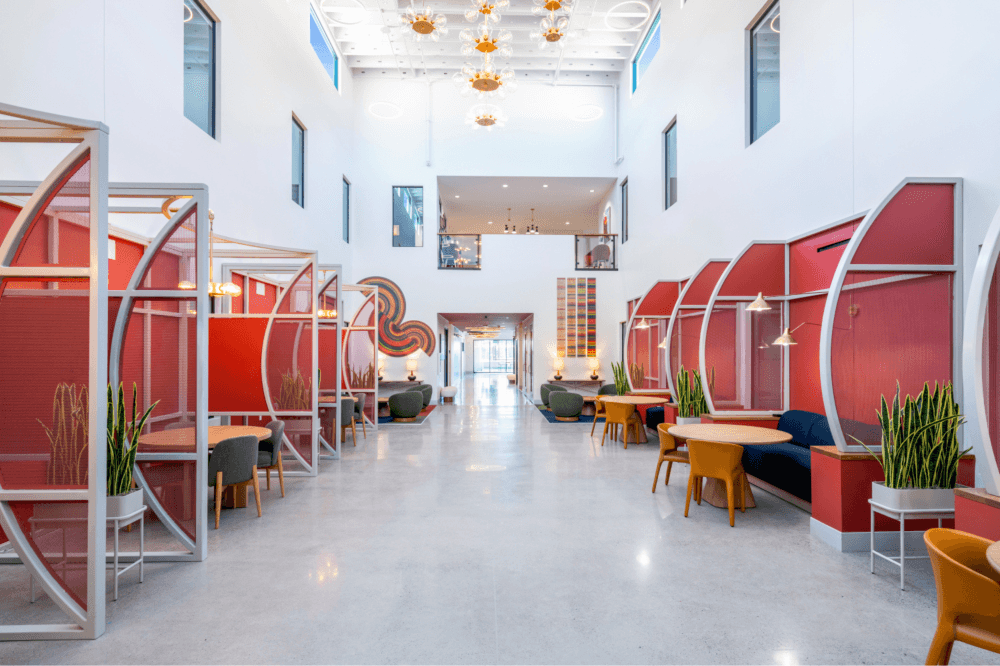 Hallway with desks