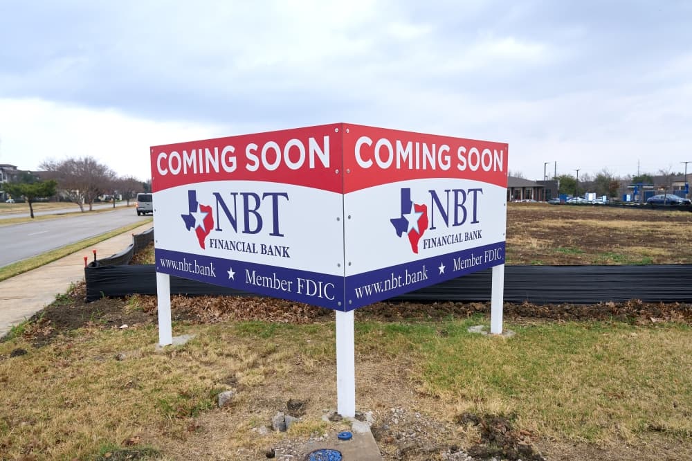 NBT Financial Bank's "coming soon" sign
