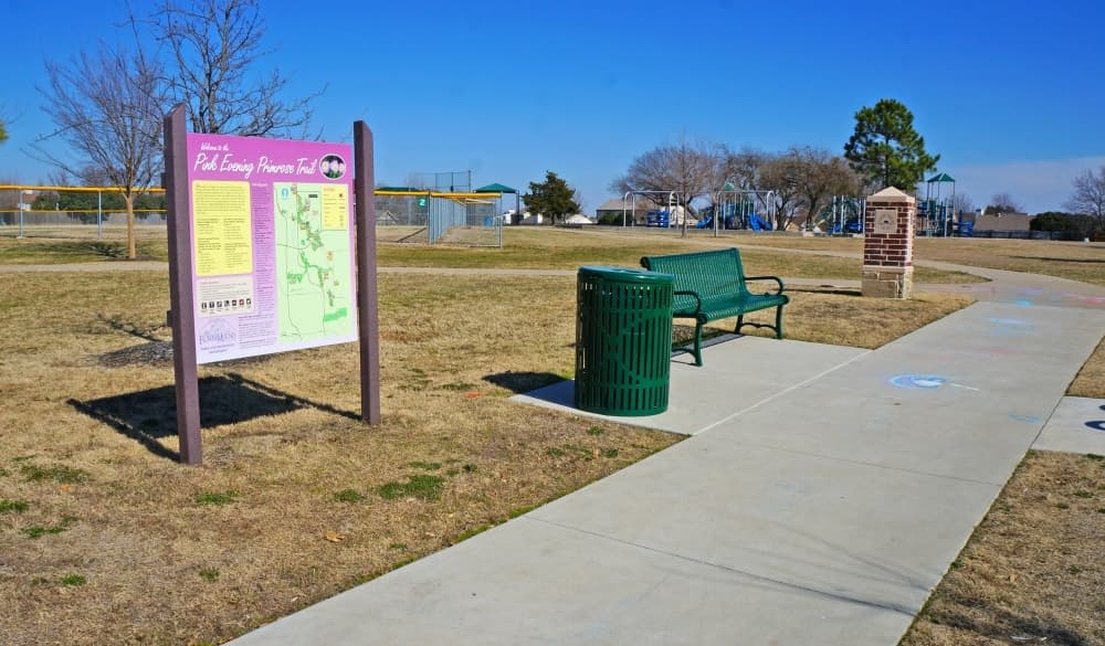Flower Mound's Pink Evening Primrose Trail has connections to several parks, including Jake's Hilltop Park and Leonard and Helen Johns Community Park.