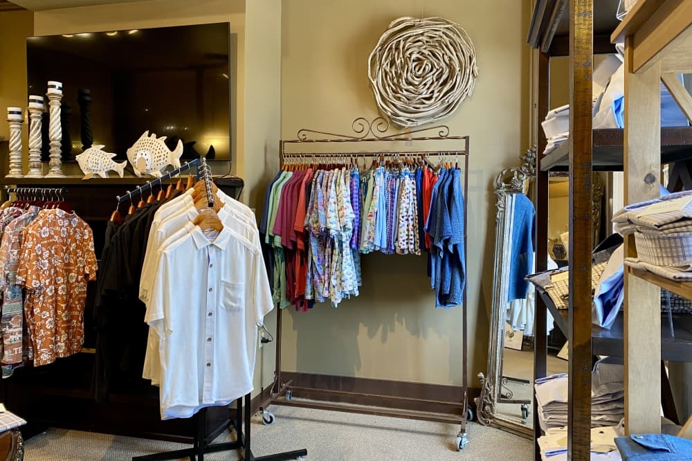 Popular brands sold at the store include Guy Fox, Pig & Hen, Devil-Dog Dungarees, 7Diamonds and Tommy Bahama. (Katlynn Fox/Community Impact)