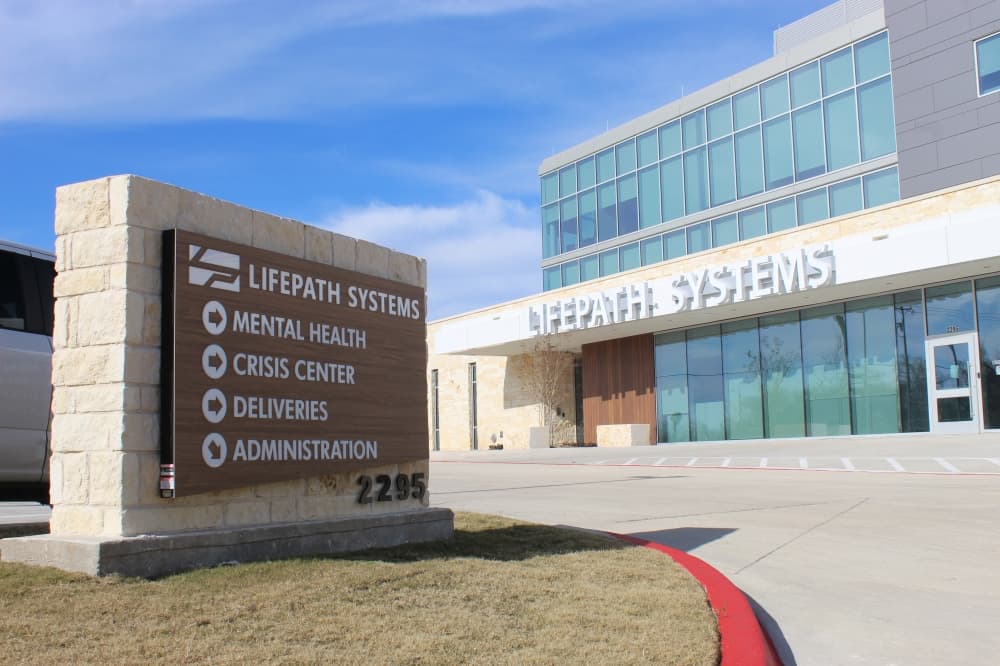 Image of one entrance to Lifepath Systems new McKinney campus. 