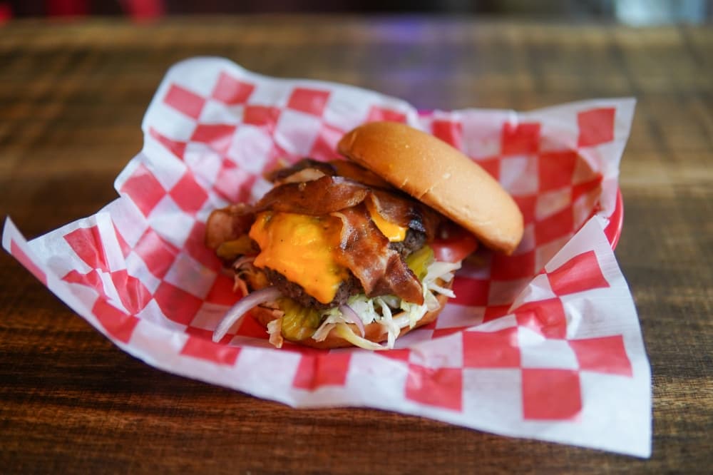 burger in a basket