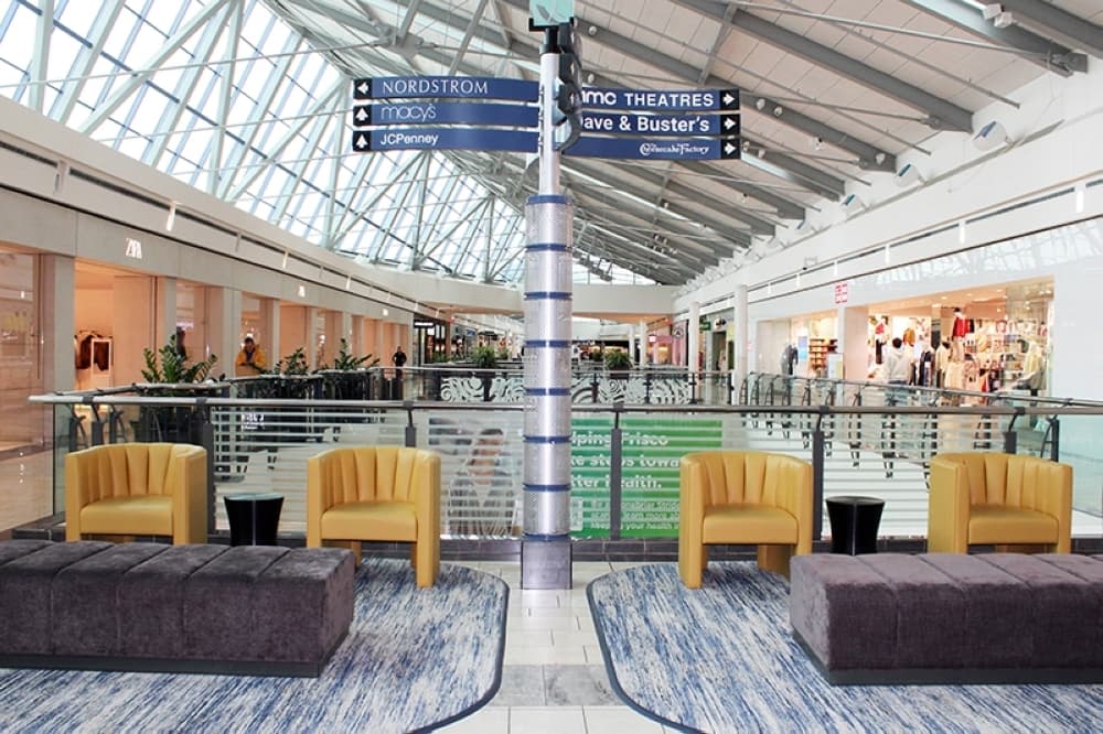 Directional sign in a mall.
