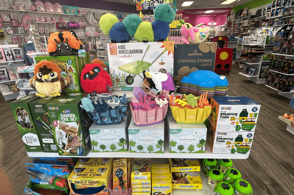 ToyBox Treasures toy shop in Magnolia TX with colorful displays of STEM toys, brain-building games, sensory toys, preschool learning toys, and unique gift ideas for kids of all ages