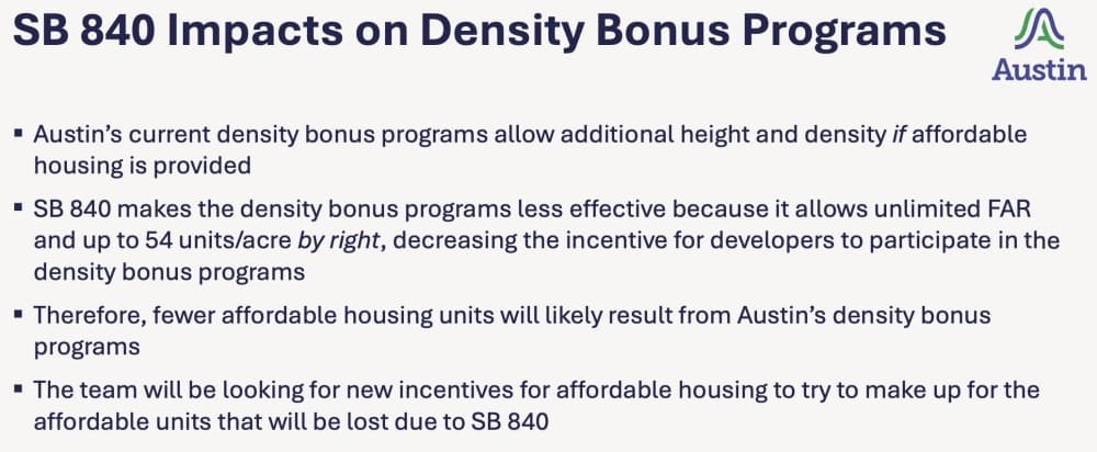 Austin SB 840 impacts