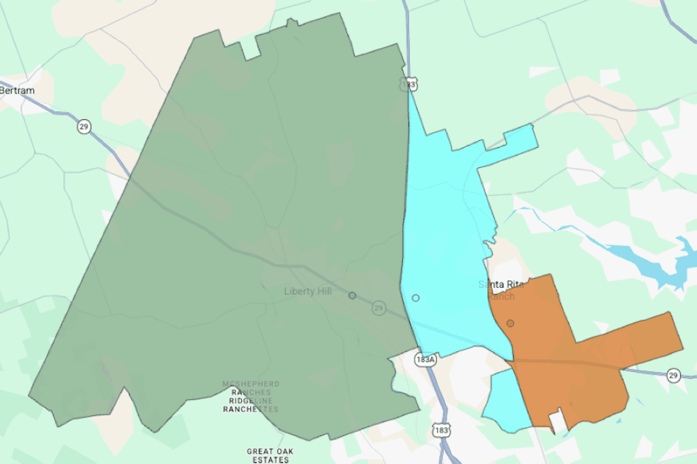 A map of the middle school attendance zones