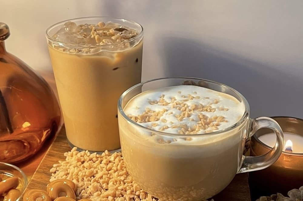 The Butter Church Latte is a hot signature drink made with espresso, brown butter toffee, salted caramel syrup, white chocolate and milk. (Courtesy Shouting Grounds)